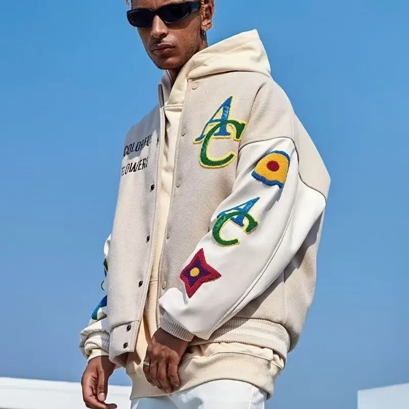 

American Letter Embroidered Flocking Jacket Men Streetwear Trend Coat 2025 New Winter Jacket Men Moto Masculin Bomber Jacket