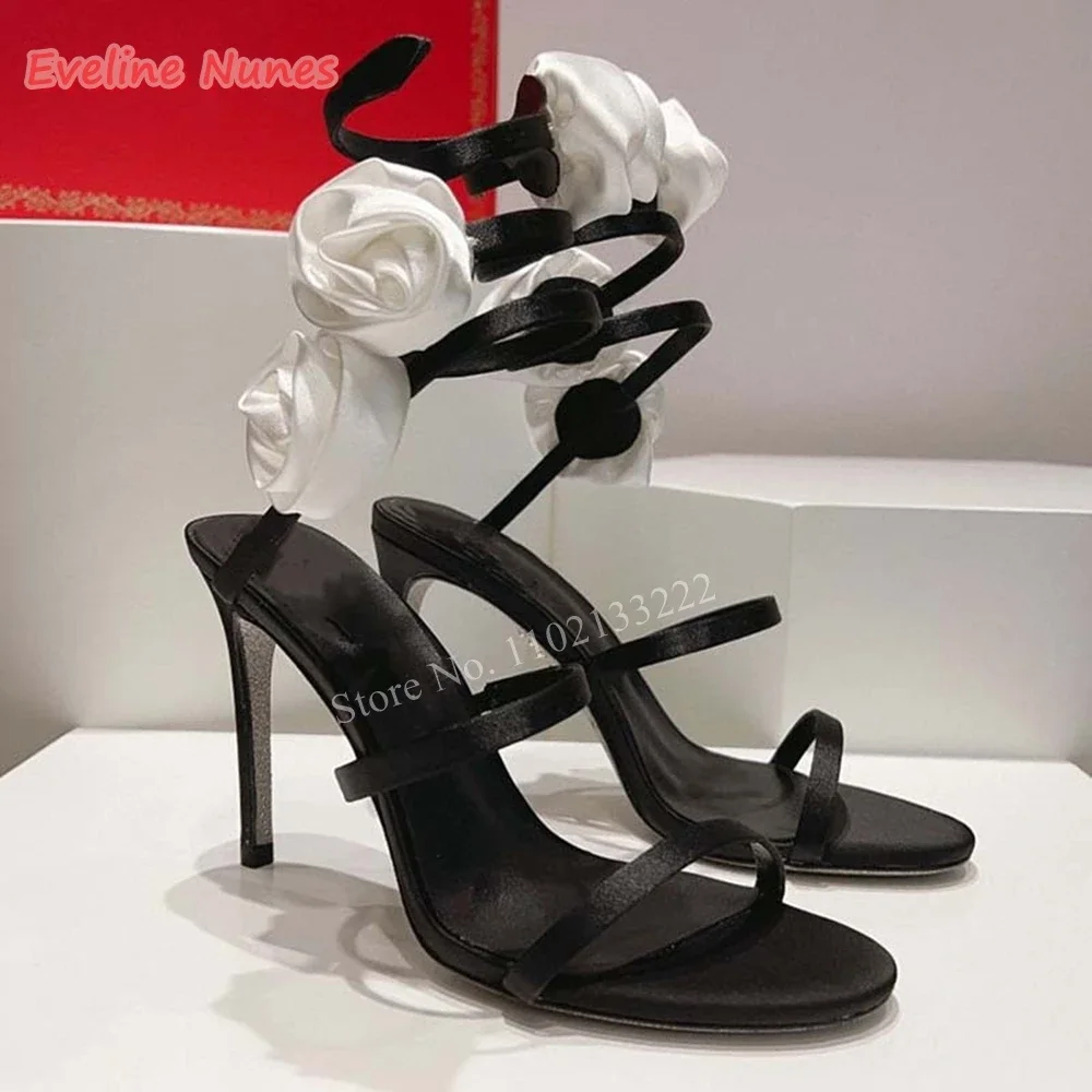Solid Yellow Floral Sandals Summer New Arrival Thin High Heel Round Toe Fashion Commute Sexy Party Lace-up Shoes footwear - Image 2