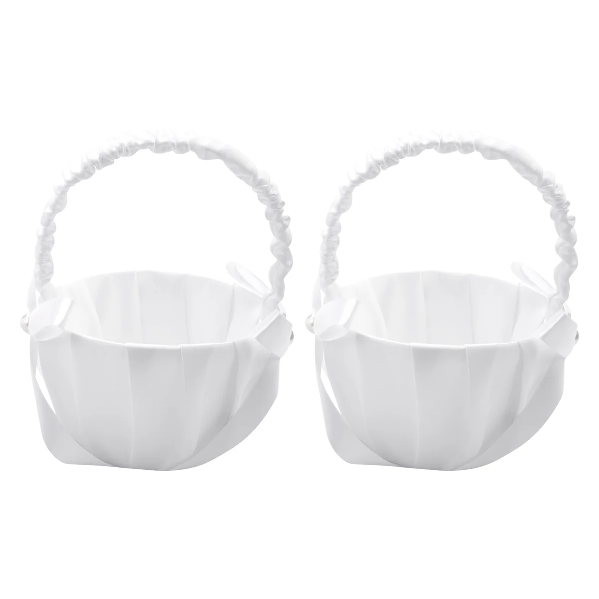 

2 Pack Wedding Satin Flower Basket,Romantic Bowknot Party Rose Flower Girl Basket