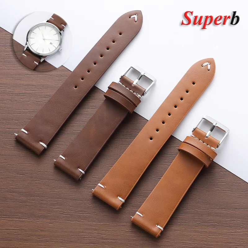 

Vintage Oil Wax PU Leather Strap 18mm 20mm 22mm Wristband for Omega for Seiko Quick Release Stitching Watch Accessories