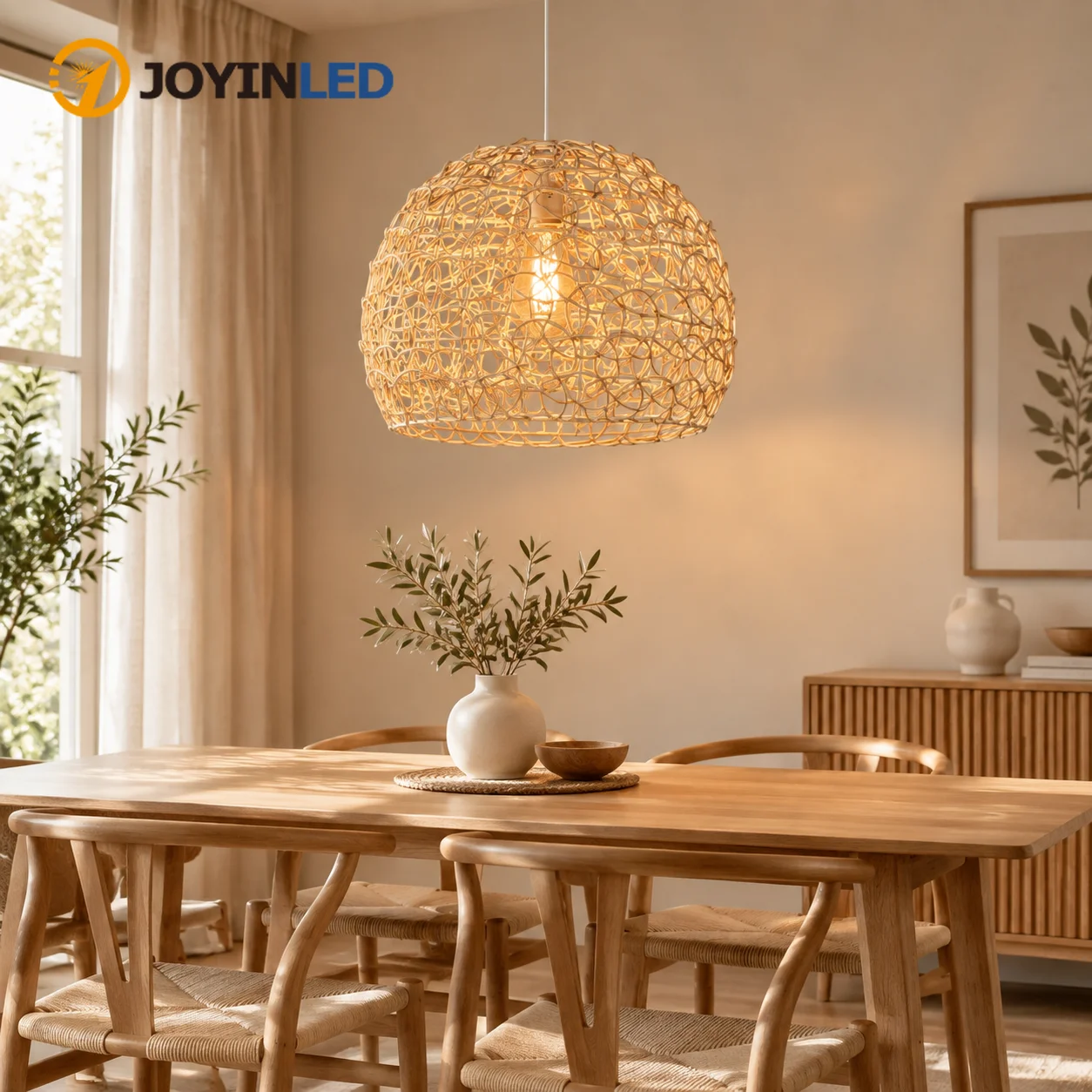 JOYINLED Japanese Style 25CM Rattan Pendant Light Handmade Woven Bird's Nest Hanging Lamp, Boho Decor Hand Woven Hanging Lamp