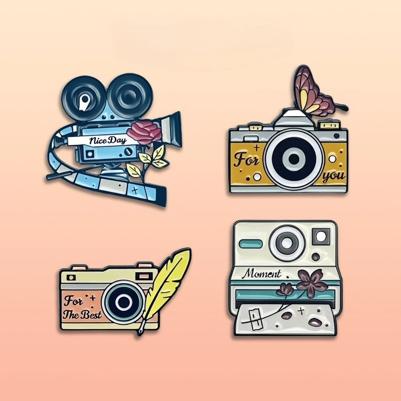 New Enamel Drop Alloy Camera Brooch Vintage Photography Pin Badge for DIY for Clothes Bags Shoes Scarf Tshirt Jeans Accessories