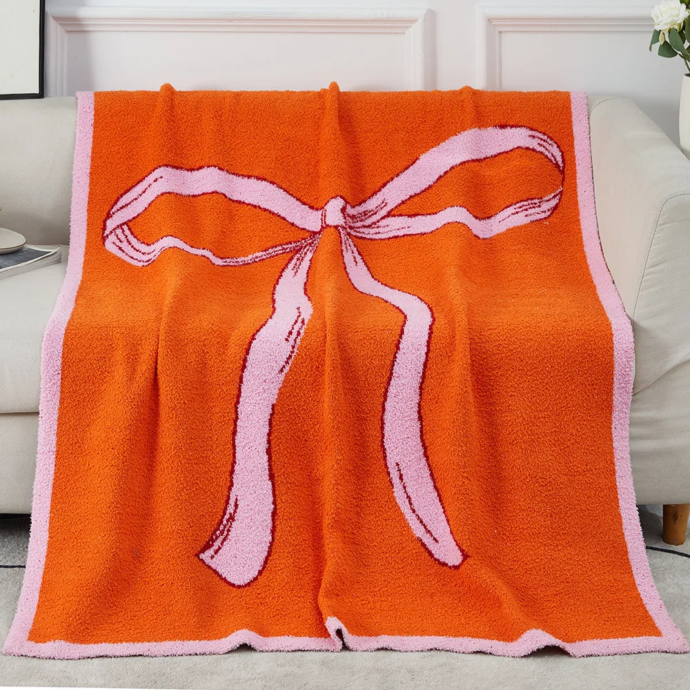 Half-edge Fleece Soft Flannel Blanket Bowknot Throw Fluffy Fleece Blanket for Sofa Couch and Bed Warm Can Customed Your Design