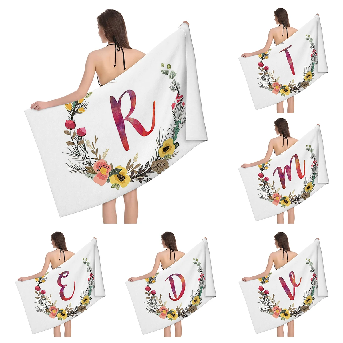 Home bath towels for the body towels bathroom letters and flower quick drying microfiber beach towel man and women large sports