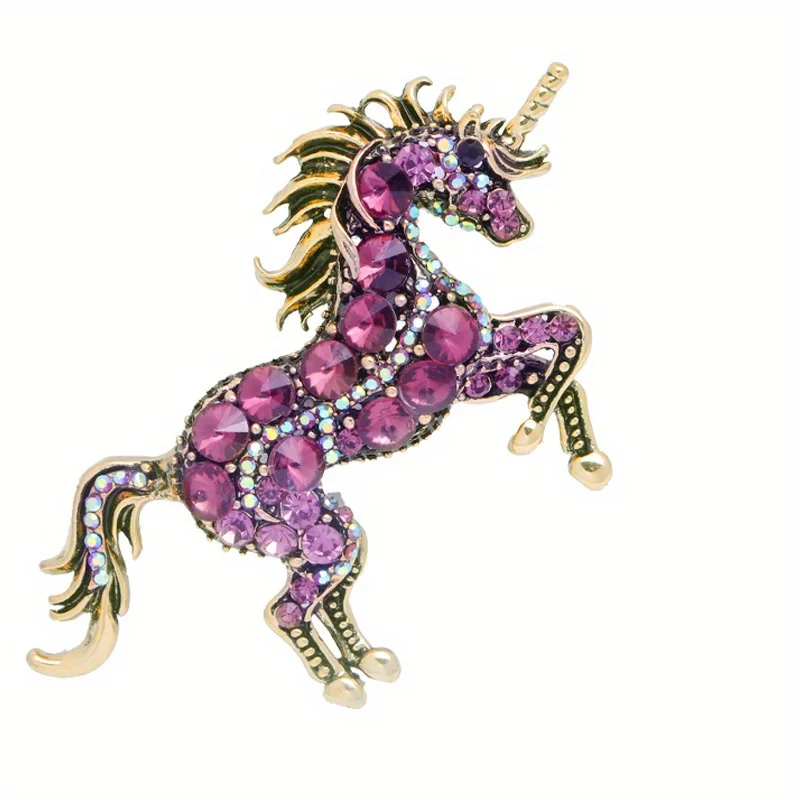 1pcs Retro Large Animal Unicorn Brooch Multicolored Horse Brooch Luxury Women\'s Backpack Pins