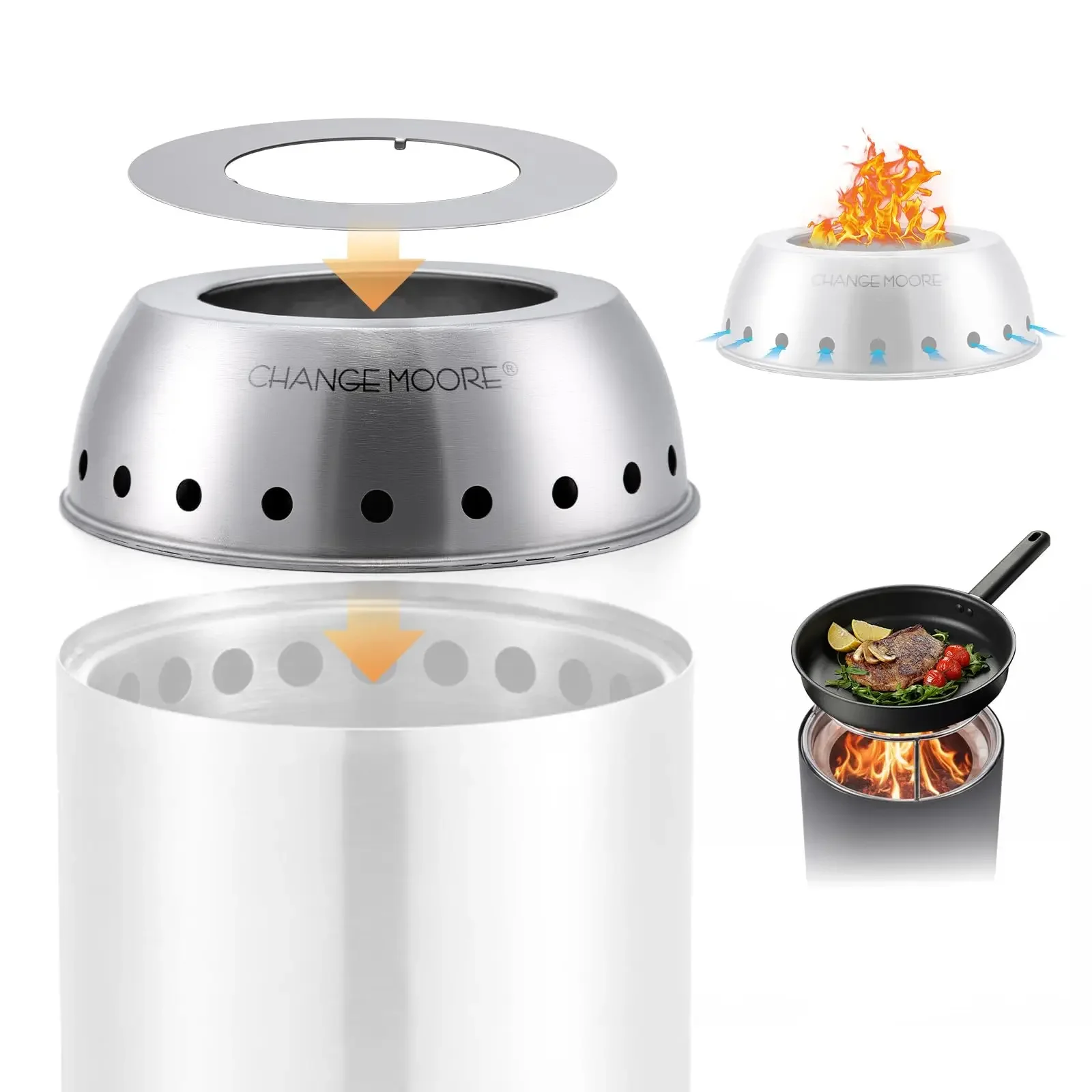 Goture Stainless Steel 7" Secondary Burn Smokeless Tabletop Fire Pit Cap Portable Camping Stove DIY Outdoor Cooking Accessory