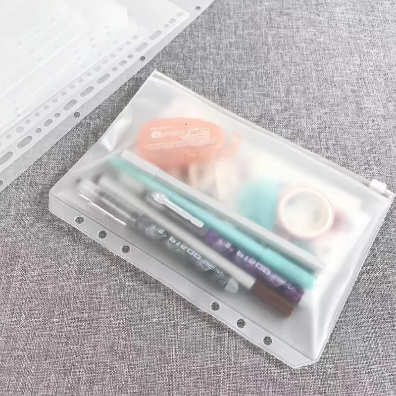 6Pcs/12Pcs  A6 Binder Pockets Binder Zipper Folders for 6-Ring Notebook Binder Waterproof PVC Leaf Pouch Document Filing Bags