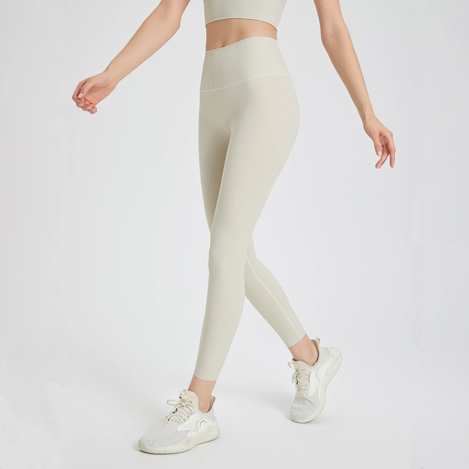 Mallas deportivas de cintura alta para mujer, pantalones de Yoga con textura a rayas, mallas elásticas para correr, levantamiento de cadera, gimnasio, Fitness