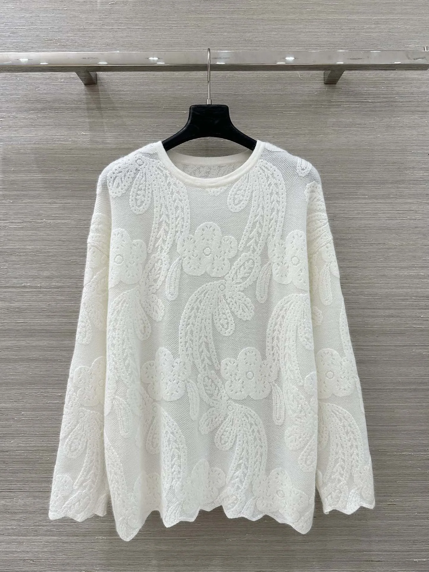 

Весенний вязаный топ женский, повседневный, свободного кроя, с длинным рукавом, круглым вырезом, цветочный узор, объемная 3D-вышивка крючком