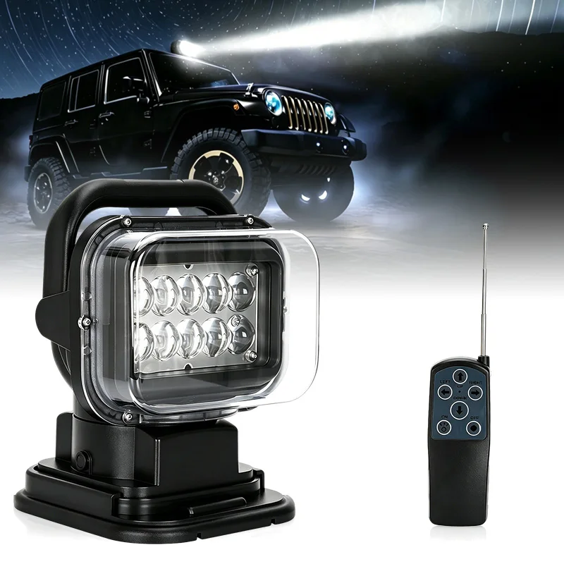 Wireless Remote Control 7 Inch 50W LED Searchlight - IP67 Waterproof Marine & Offroad Spotlight for Boat Truck SUV Camping