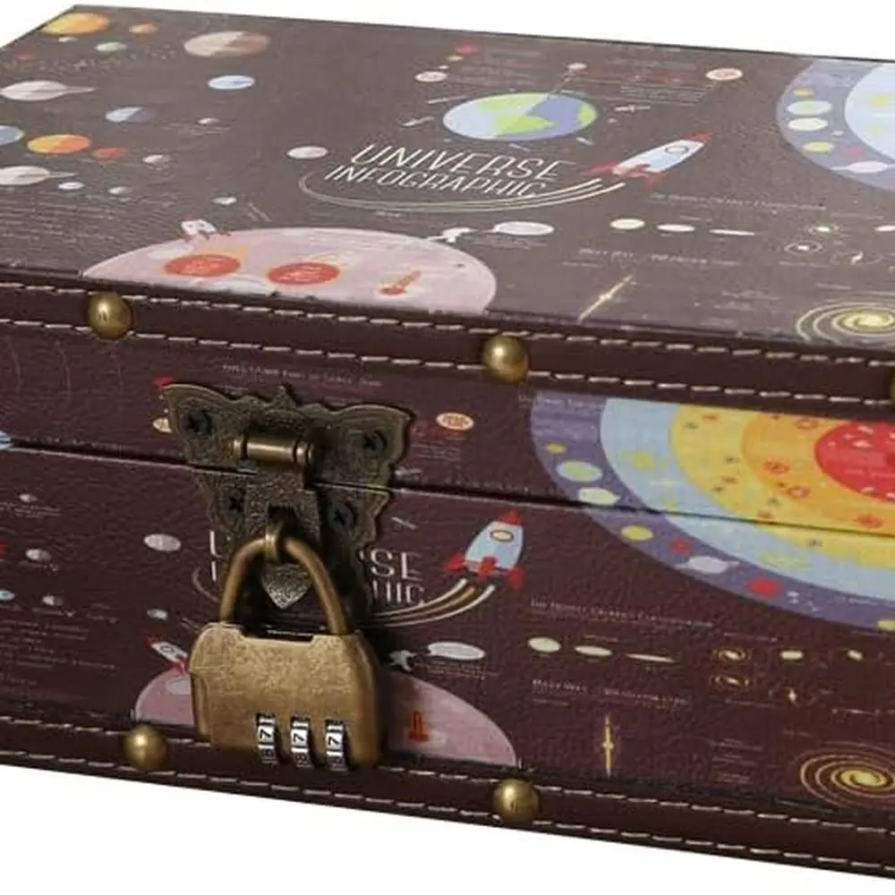 

Embellished Wooden & Leather Chest with Lock for Kids & Teens - Ideal for Birthdays, Weddings, Christmas