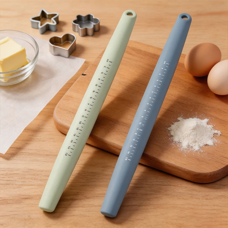 13Inch Silicone Rolling Pin with Scale Nonstick Dough Flour Roller Nylon Core Pastry Roller Baking Tool for Bread Pizza Dumpling