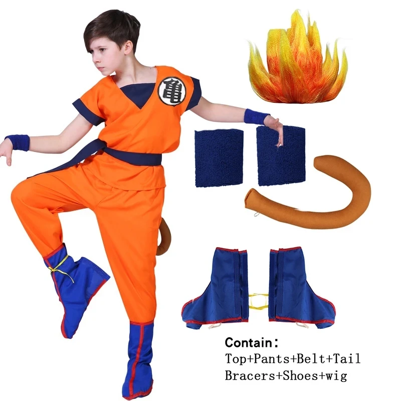 

Halloween Goku Costume Kids Son Goku Cosplay Adult Costume Anime Superhero Uniform Wig Carnival Stage Children Clothing