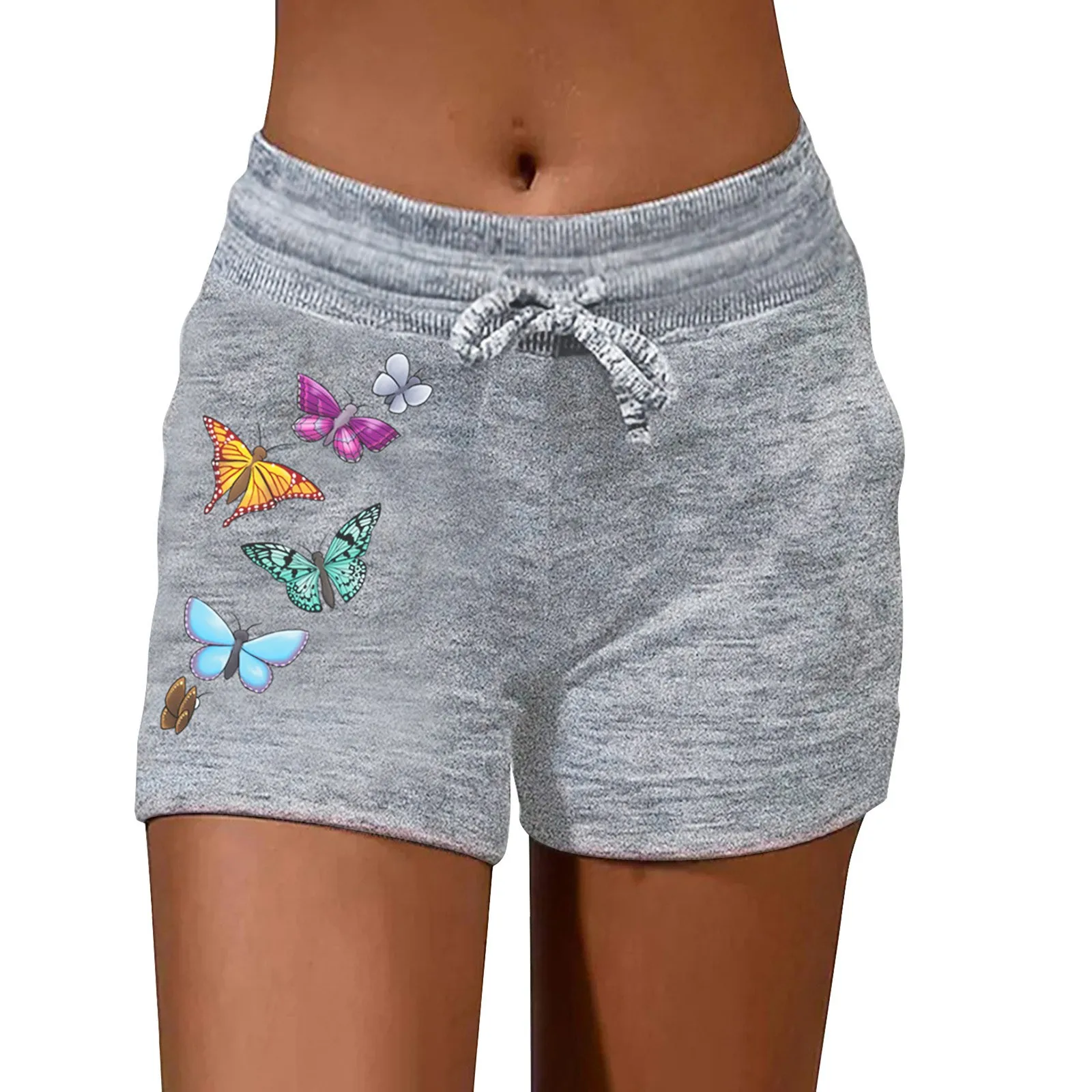 Butterfly Printing Women Shorts Summer Quick Drying High Waist Drawstring Pockets Sports Short Oversize Female Sweatpants 2024