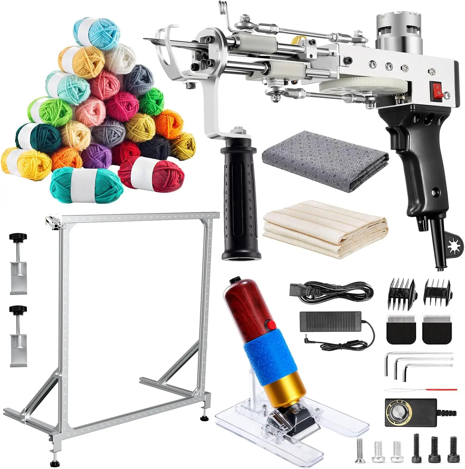 

Rug Tufting Gun Starter Kit with Metal Frame Carpet Trimmer 2 in 1 Cut Loop Pile Carving Clippers