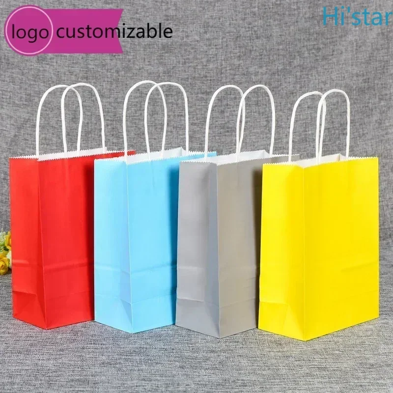 20 Pcs Craft Paper Portable Bags For Gifts Shopping Clothing Food Takeaway Eco Friendly Packaging Bag Custom Logo Size Wholesale