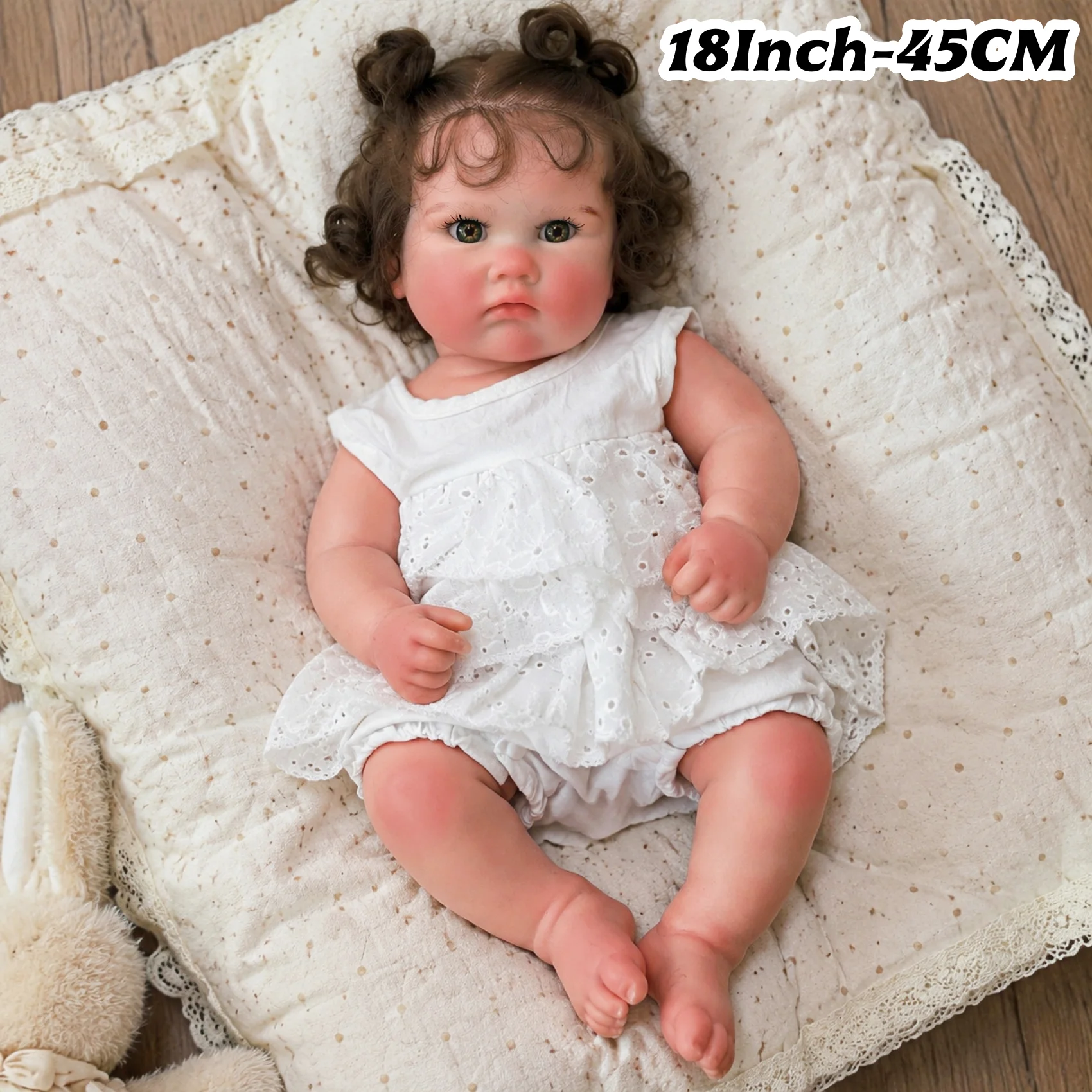 Lifelike 18 Inch Open Eyes Reborn Doll Full Body Soft Silicone Rooted Hair Multiple Layers Painting Newborn Art Collectible Gift