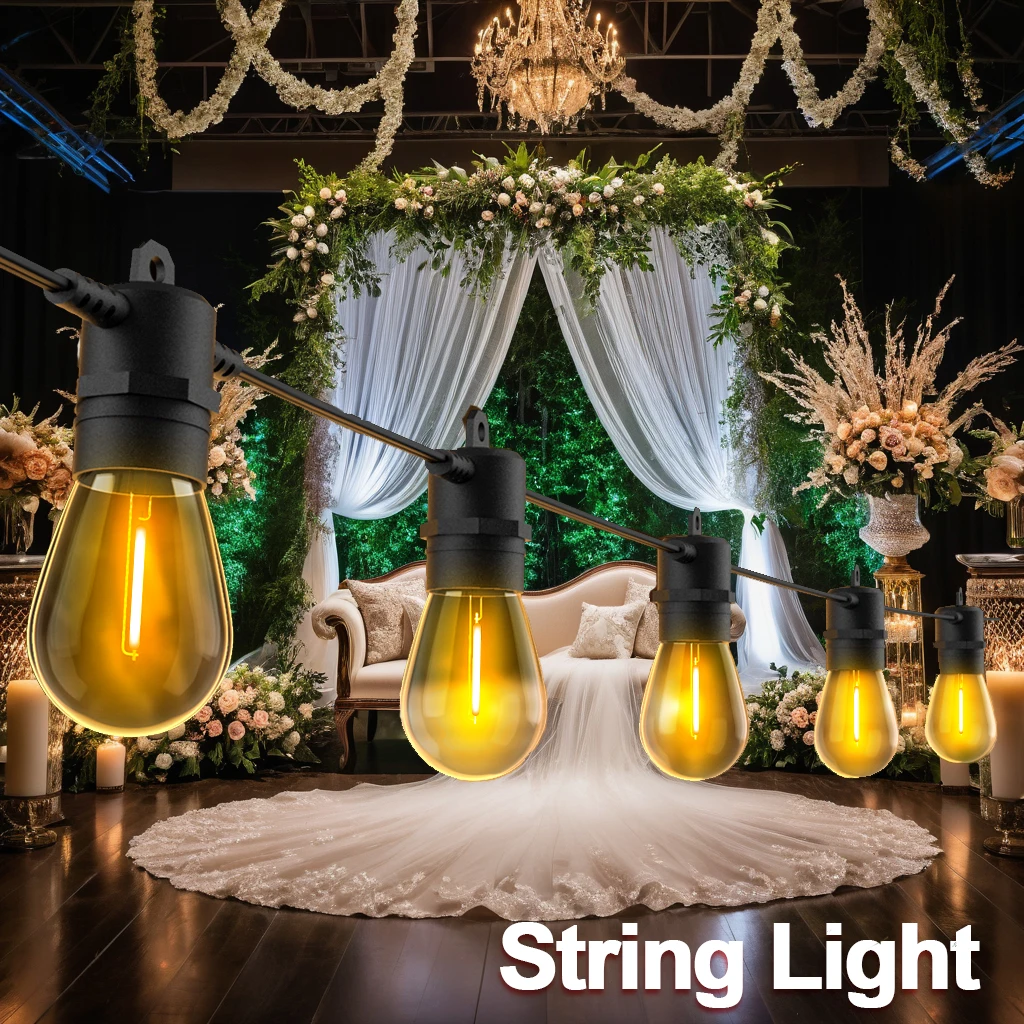 

String Light ST38 LED Bulbs 160FT 75Bulbs Festoon Garland Retro Patio Light Outdoor Light Decoration For Garden Wedding Holiday