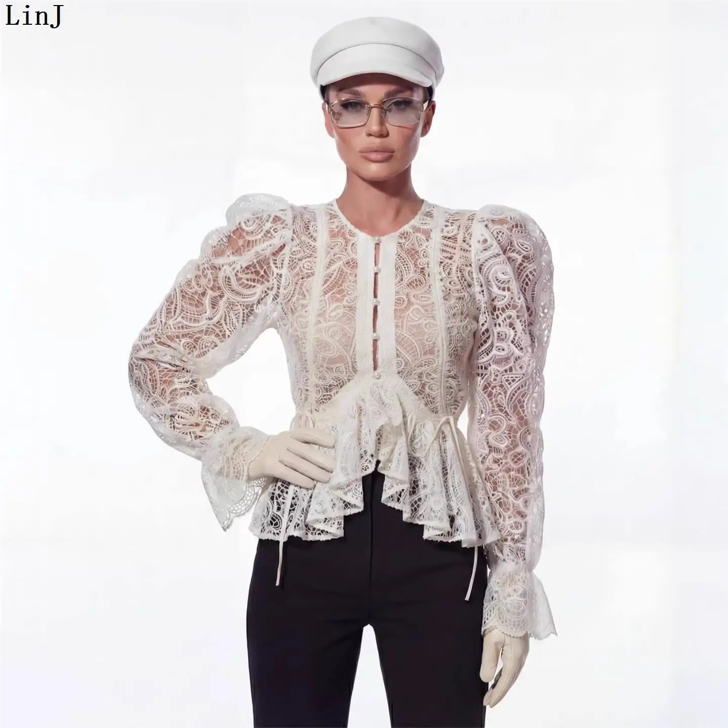 Slim Fit Bell Sleeve Shirt round Neck Irregular Women's Summer Top Fashionable Casual Pure Color European Style LinJ2026