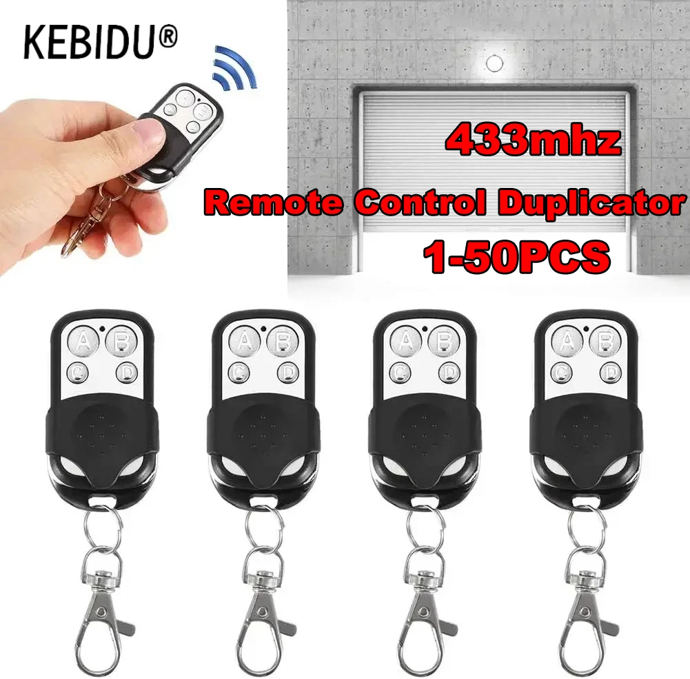 KEBIDU 50PCS Smart Copy Duplicator 433MHz Remote Control 4 Button Electric Garage Door Gate Remote Cloning With 12V 27A Battery