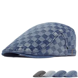 2023 Four Seasons Denim Plaid Print Newsboy Caps Flat Peaked Cap Men and Women Painter Beret Hats 150