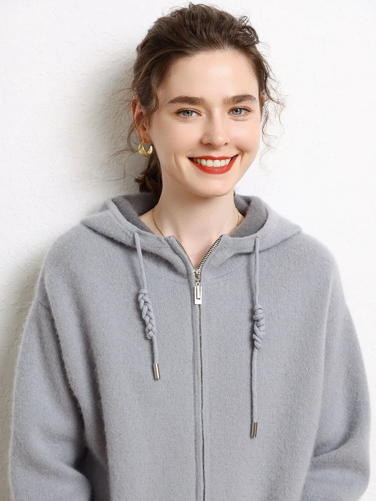 Ladies' casual temperament pure cashmere air hoodie