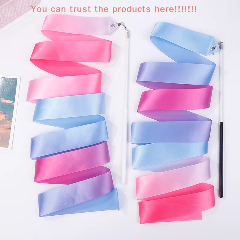 

2M Rainbow Stick Sports Training Ribbon Dancer Wands Dance Ribbons Rhythmic Girl Art Gymnastics Ballet Streamer Twirling Rod
