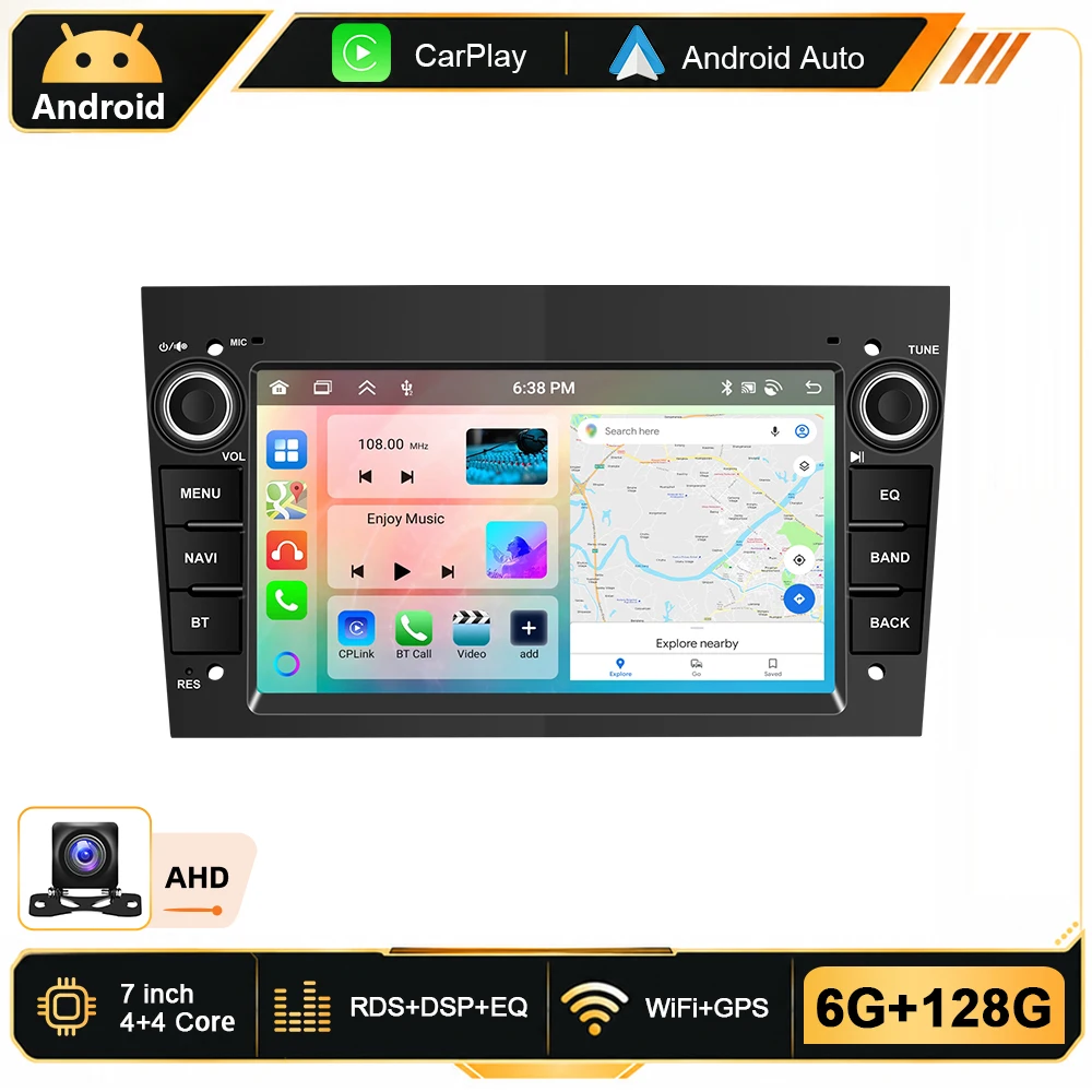 Podofo 6G+128G 7" Android Autoradio für Opel Astra Antara Vectra Corsa Zafira Meriva Vivaro Combo Signum Tigra Twin Top Auto Intelligentes System CarPlay Android Auto Autoradio GPS WiFi BT Auto