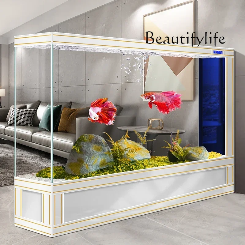 cqyFish Tank Living Room New Screen Hallway Super White Glass Smart Fish Tank Floor Large Light Luxury