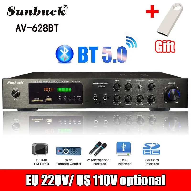 8000W Bluetooth-Verstärker 110/220V Audio-Stereo-Digital-Verstärker mit USB-, SD-, FM-, DVD-, AUX-Unterstützung, 4-Wege-Mikrofoneingang und Fernbedienung – Detail 12