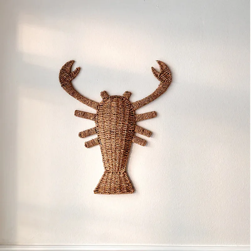 Handwoven Sea Animal Wall Decor Lobster Rattan Hanging Ornament Restaurant Coastal Theme Wall Stickers Sea Creature Home Decor