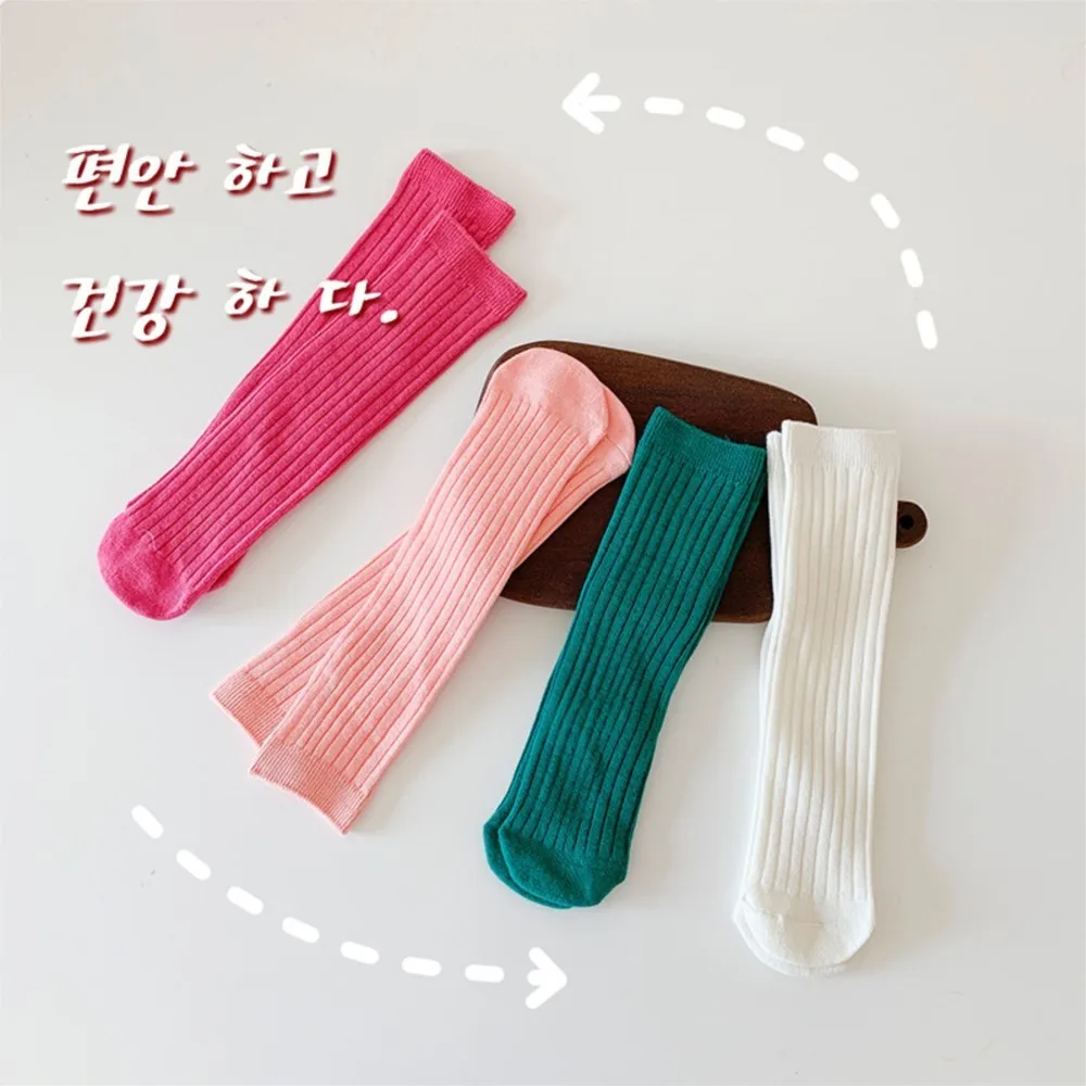 Solid color stocking in spring and summer, straight socks for children, all sizes, long socks for girls without heels.