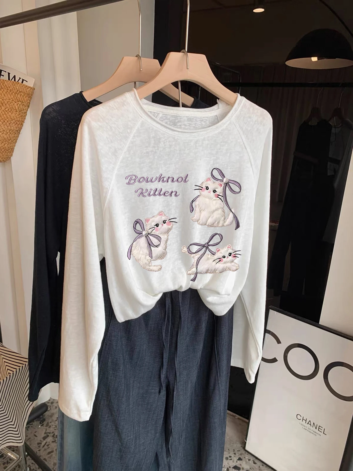 Korean Style Long Sleeve T-Shirt Women's Fashion Shoulder Insert Sensation Loose Fit Cotton Base Shirt Autumn New Arrival