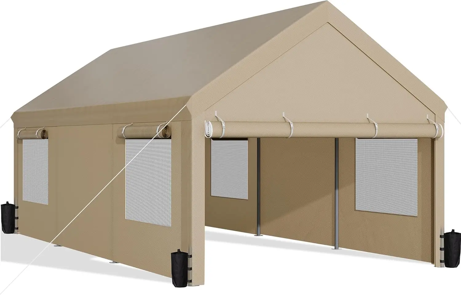 Jamfly Carport, 10X20 Ft Heavy Duty Carport Canopy With Roll-Up Windows, Portable Garage With Removable Sidewalls & Doors, Car