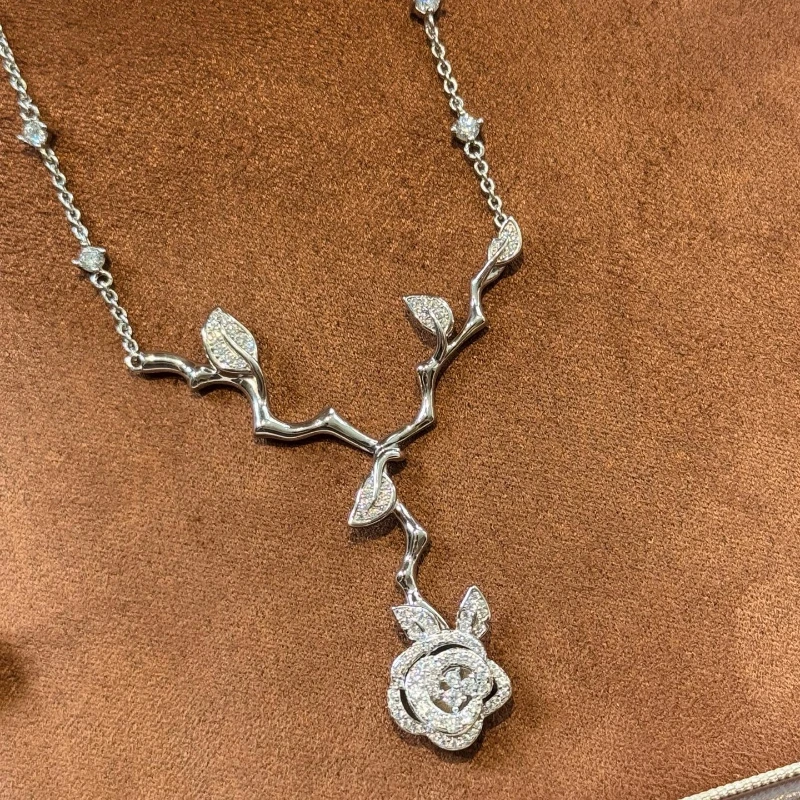 

Europe American Fine 925 Silver Full Diamond Rose Necklace Woman Top Quality Jewelry Wedding Gift