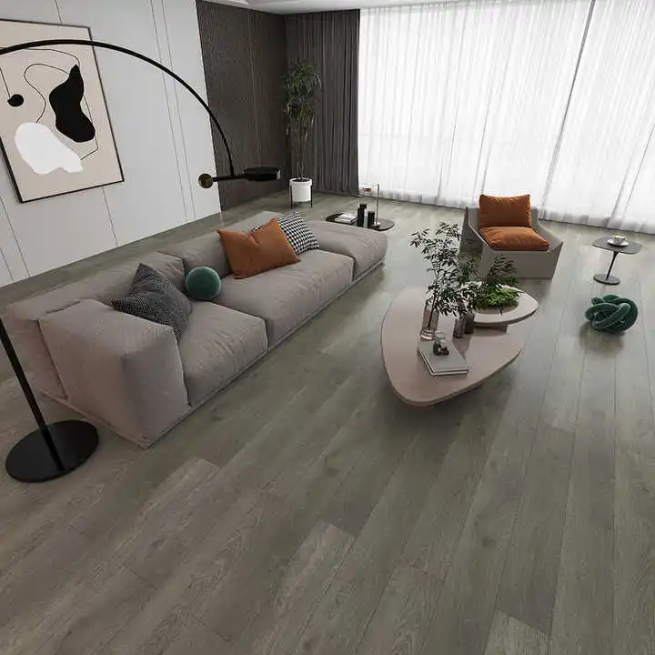 모던 심플리시티 12mm HDF 라미네이트 우드 플로어링 AC4 우드 그레인 클릭 설치 고광택 기술 무광 표면 처리