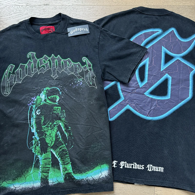 

Oversize New Black Tops Letter Printed GOD SPEED Short Sleeve Vintage Tees Hip Hop High Street Godspeed Summer T-shirts