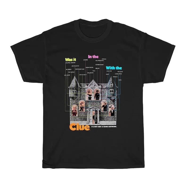 T-shirt noir avec logo du film Clue pour hommes, taille S à 5xl