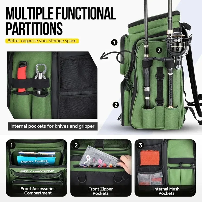 

Fishing Backpack with Rod Holders Water-Resistant Large Tackle Bag for Storing Fishing Gear Lures Organizer Storage Backpack