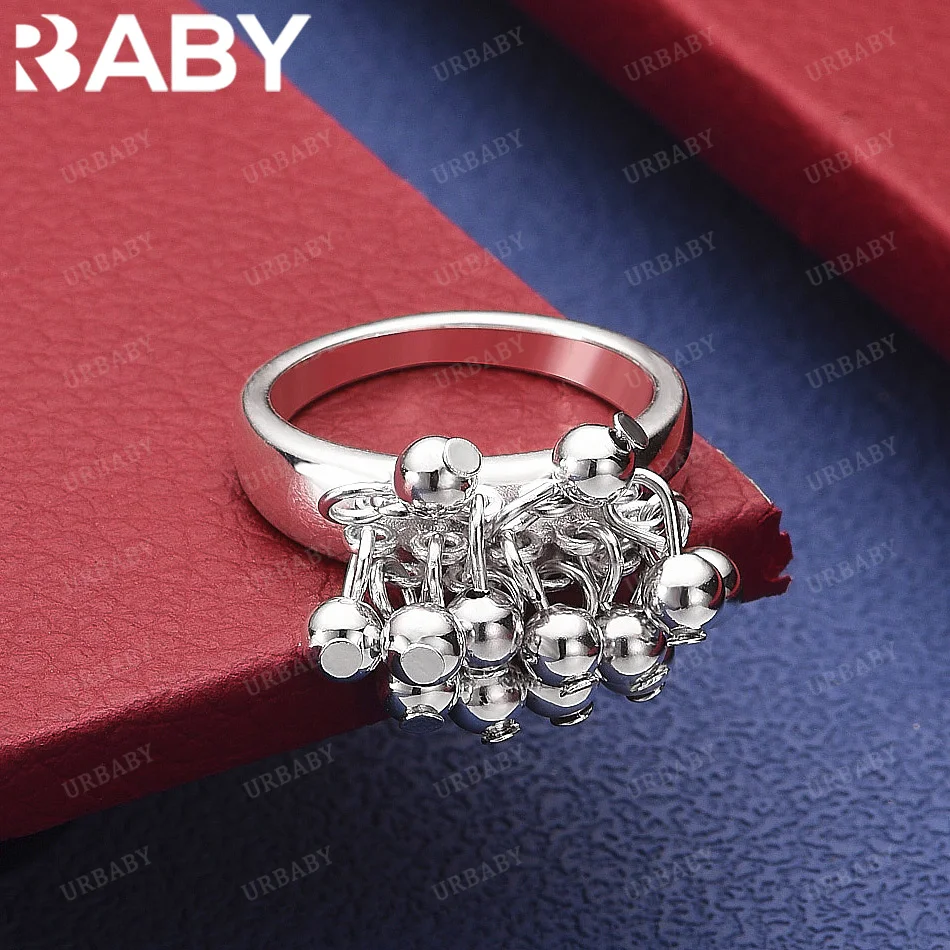 

URBABY 925 Sterling Silver Size 6-10 Beads Ball Ring Fashion Jewelry Charm Grace Wedding Engagement Accessories
