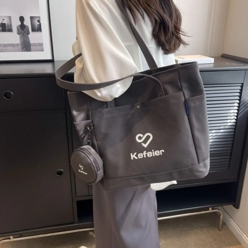 

Korean Style Canvas Underarm Tote Bag with Small Wallet Large Capacity Women's Shoulder Bag Solid Color Casual Student Handbag