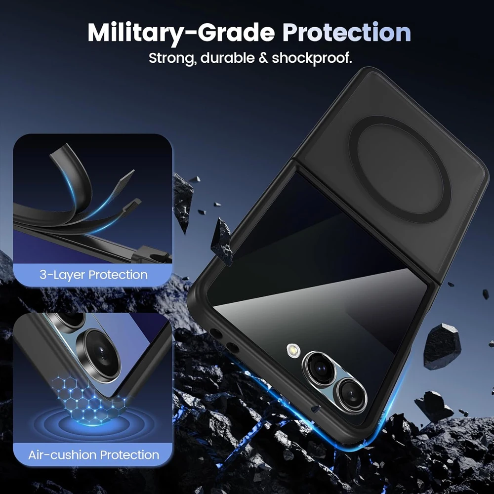 UYUXIO Magnetische Kabellose Ladehülle für Samsung Galaxy Z Flip 7 Schlanke Robuste Durchsichtige Hülle mit Magnet