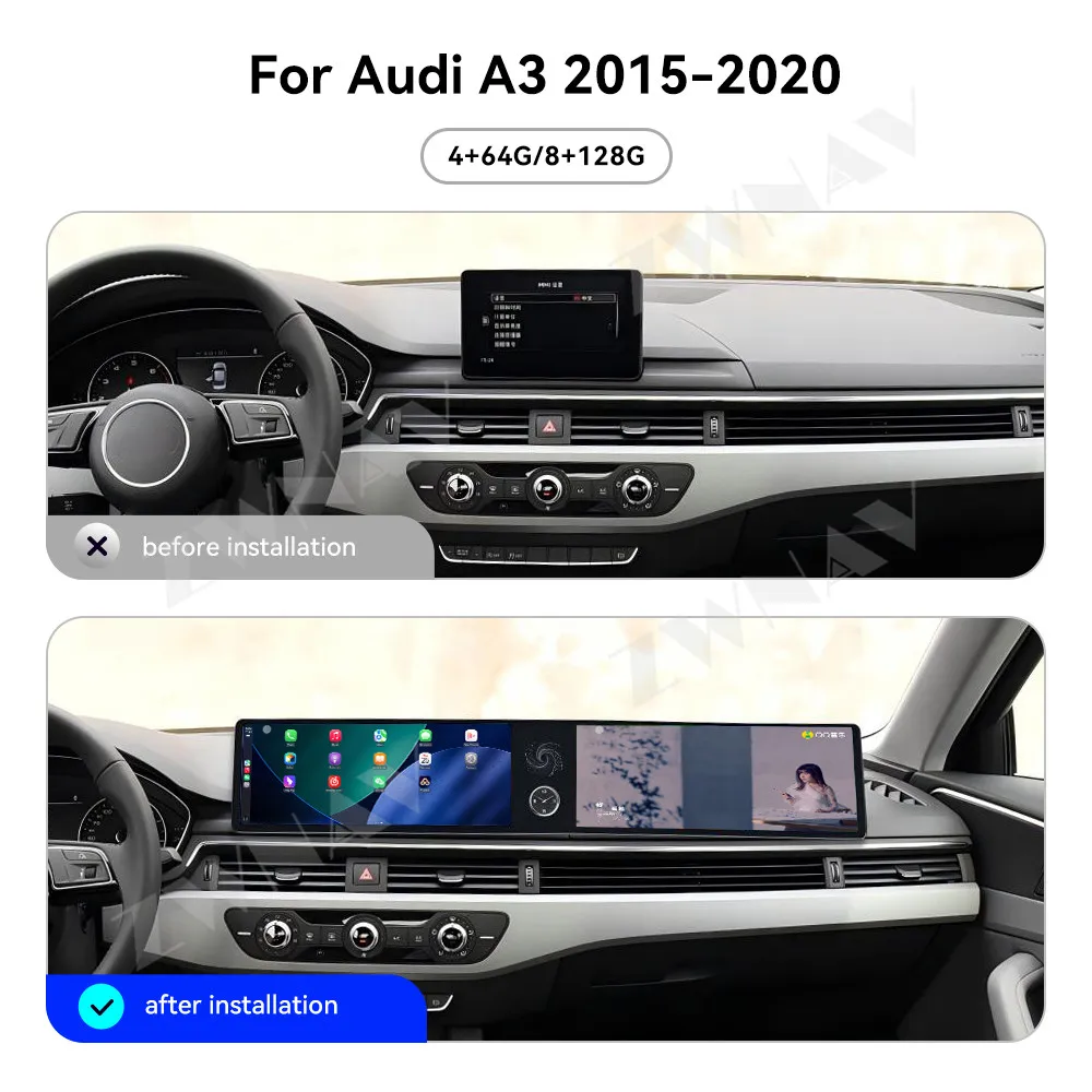 

Для Audi A3 2015 2016-2020 Android 13 Автомобильный GPS-навигатор с двойным экраном CarPlay HD Сенсорный экран Головное устройство Мультимедийный плеер BT WIFI
