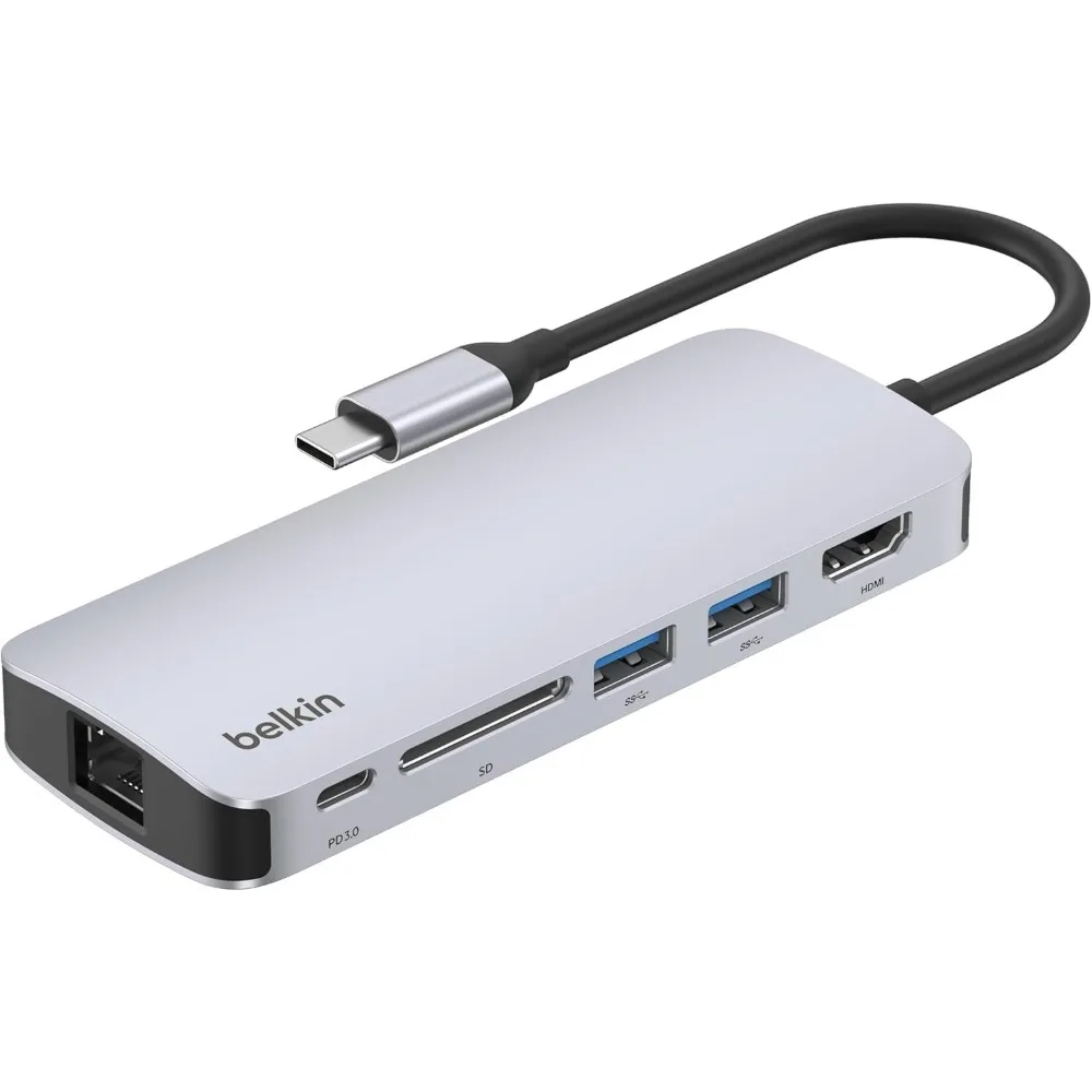 

6-in-1 USB-C Hub with 4K HDMI, 100W PD Charging, Ethernet, and SD Slot for MacBook, iPad, Laptops