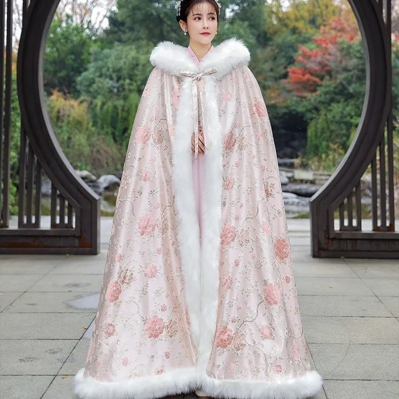 جديد الوردي الشتاء كيب شال الأميرة نمط دافئ سميكة الشتاء كيب النمط الصيني المألوف ملابس خارجية مريحة ودافئة