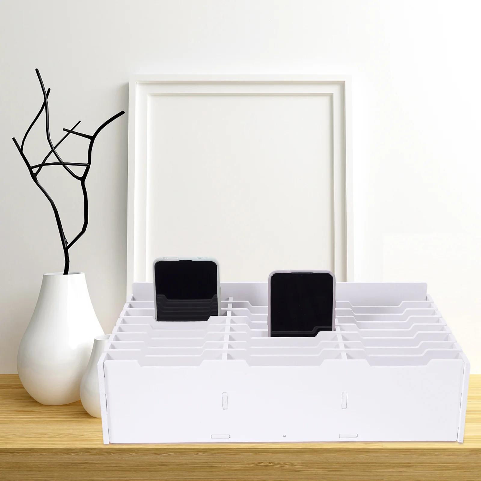 Multi-Grid Storage Box Desktop Organizer Classroom Cell Phone Holder Wooden Phone Management Box Desk Storage Case