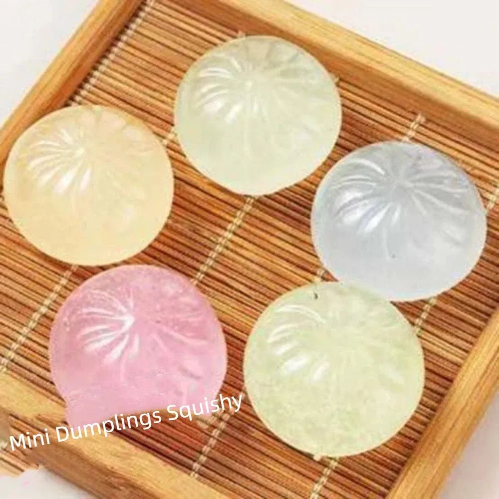 24pcs/set Soft Cute Mini Dumplings Squishy Food Shape With Steamer Squishy Crystal Bun Squeezable Pinch Fidget Sensory