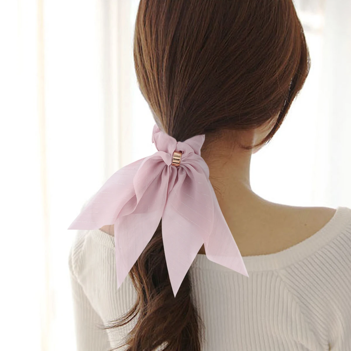 

Elastic Double Layer Bowknot Cloth Band Buckle Ponytail Holder Hair Rope For Women Dark Pink Stylish Daily Wear Gift Pure