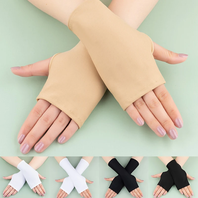 

Sunscreen Fingerless Long Gloves Black White Nude Women Arm Cool Semi-finger Sleeves Summer Thin Half Finger Elastic 1 Pairs