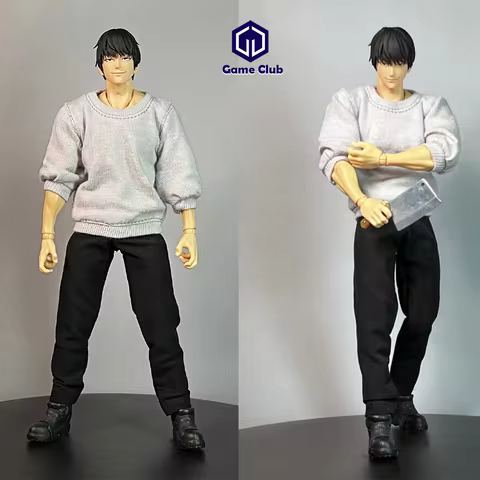 1/12 Male Soldier Fushiguro Toji Elastic Loose Round Neck Shirt Black Trousers Pants Set For 6in Romankey Action Figures Model